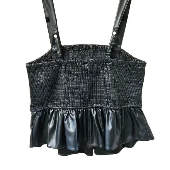 TORRID BlackβPeplum Fauxe Leather Crop Smocked Tank Top Classic Preppy 1X - Picture 9 of 16